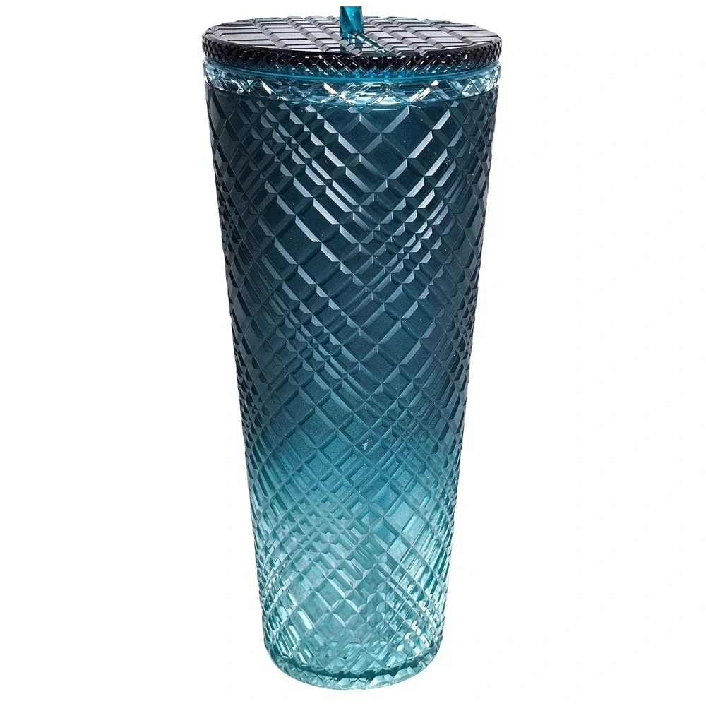 Starbucks Venti Tumbler 24oz Teal Blue Ombre Diamond Grid Cold Cup 2021 Collecti